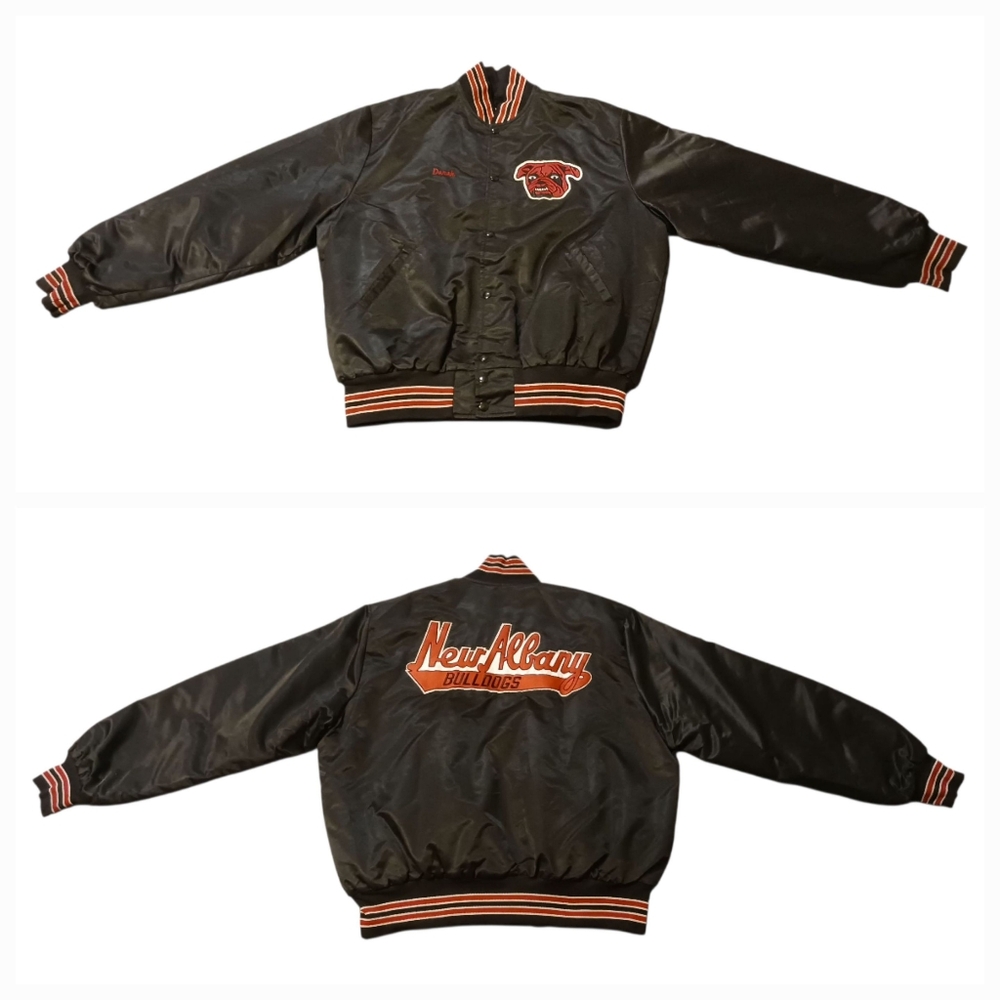 80's Vintage New Albany High School Bulldogs Satin Varsity Jacket (XL)